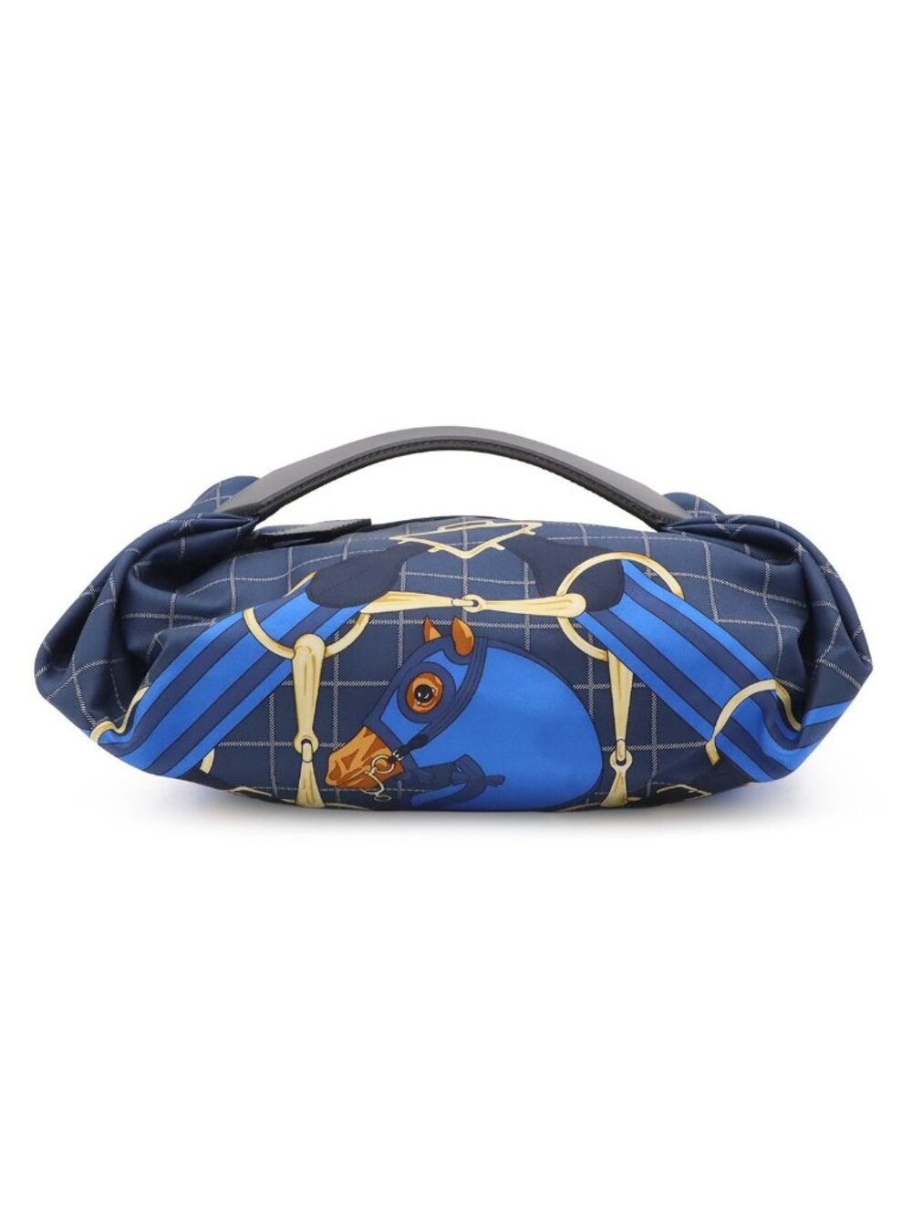 Hermes Valusois Handbag Tattersall Silk Vache Hunter Leather Navy Black